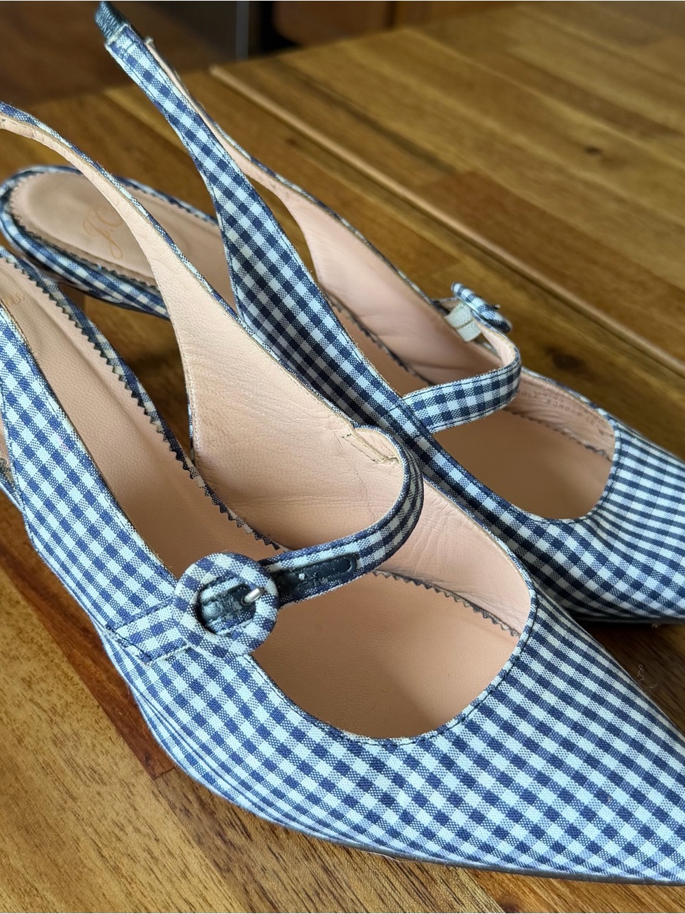 J. Crew Blue-and-White Gingham Mary Jane Slingbacks